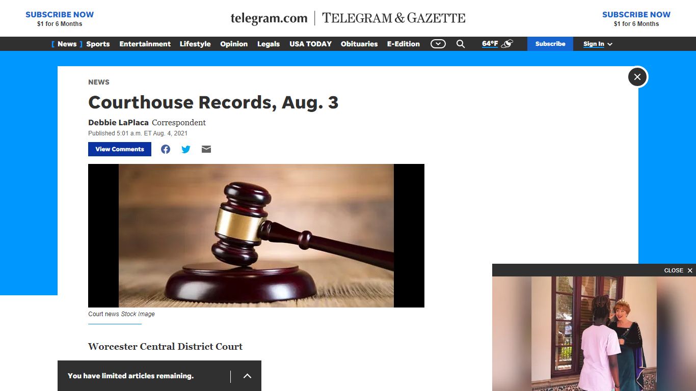 Worcester Central District Court records for Aug. 3